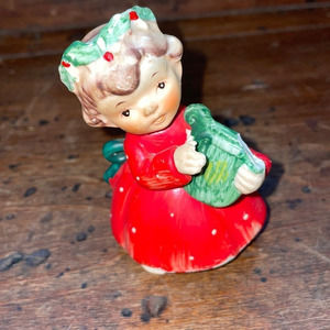 Vtg Lefton ceramic Christmas angel holding a lyre/as is